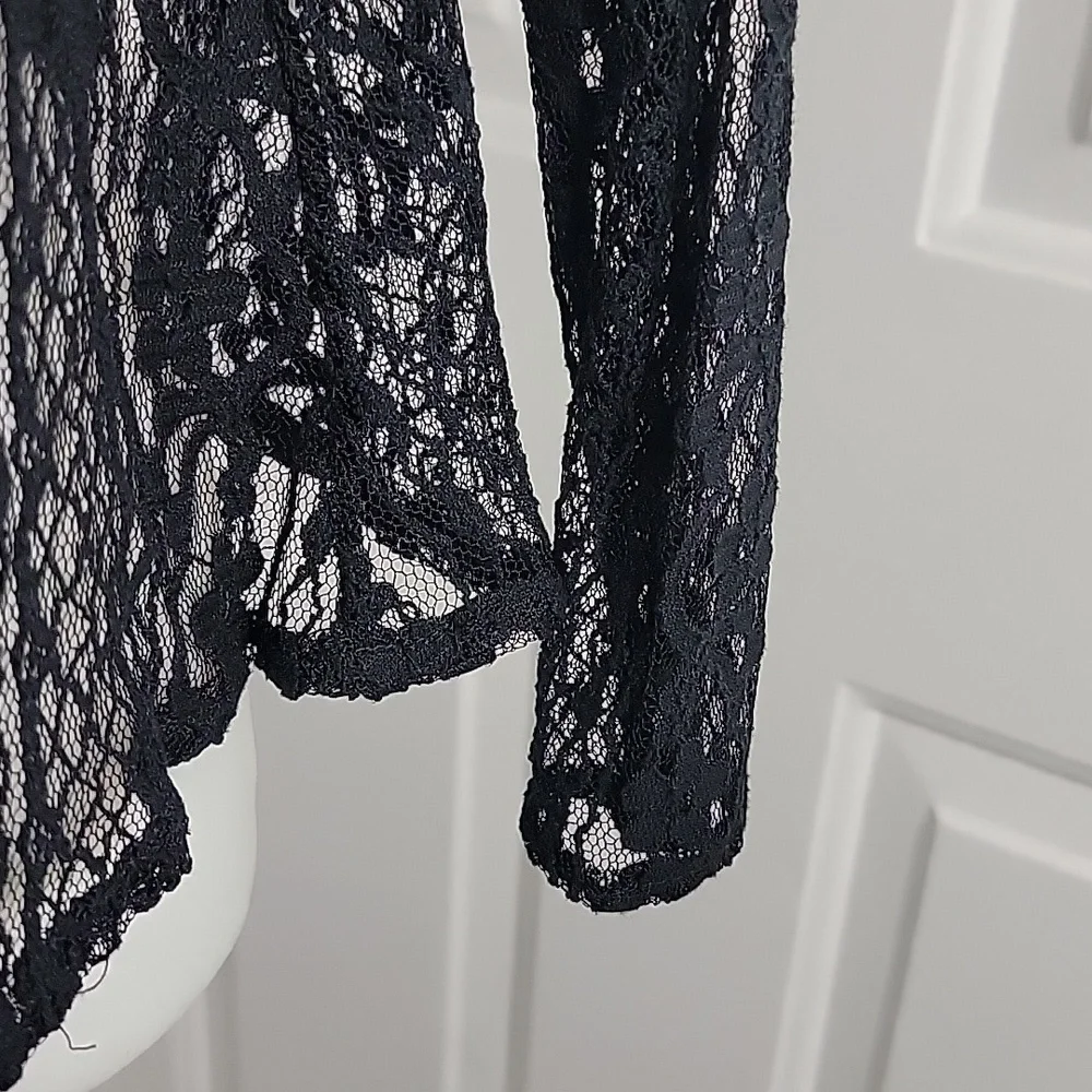 Hollister Boho Long Sleeve Round Neck Knit Crop Black Lace Top XS